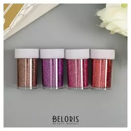 Глиттер в баночке с дозатором "Пудра красная палитра" набор 4 шт 1б=8гр 2,8х10,7х5,2 см