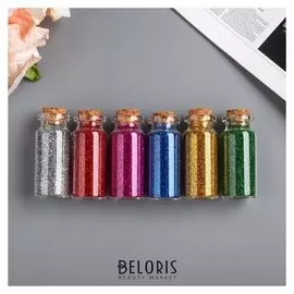 Глиттер в баночке с пробкой "Хлопья-блеск" (набор 6 шт) 7 гр=1 бут. 13х5 см