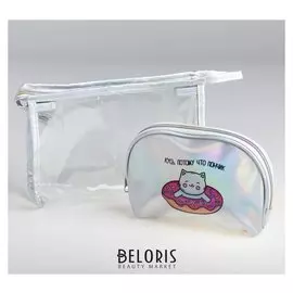 Голографическая косметичка "Кусь, потому что пончик"