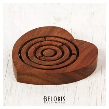 Головоломка Лабиринт - сердце, дерево, 10х10х1 см