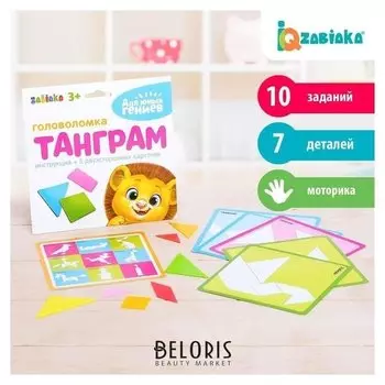 Головоломка Танграм: 5 карточек с 10 схемами, пластиковые детали, мозаика