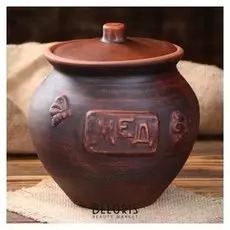 Горшочек для меда, красная глина, 1 л