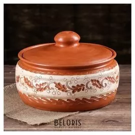 Горшок духовой "Кашник" терракот, роспись ангобом, 2 л