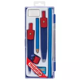 Готовальня 6 предметов: циркуль 110 мм, измеритель, 2 карандаша, стирательная резинка, точилка