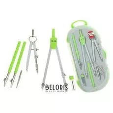 Готовальня, 7 предметов: 2 циркуля, 2 рейсфедера, 2 удлинителя, грифель, центрик, в пластиковом пенале