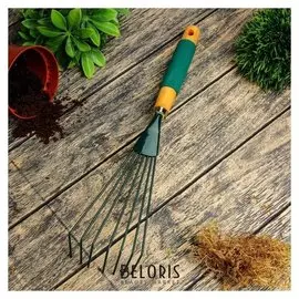 Грабли веерные, проволочные, длина 44 см, 7 зубцов, металл, рукоять дерево с поролоном