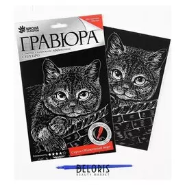 Гравюра «Котёнок» с металлическим эффектом серебра А5