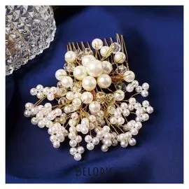 Гребень для волос "Эрика" жемчуг, 9х8 см, золото