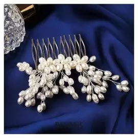 Гребень для волос "Лаура" жемчуг, 11х7 см, серебро