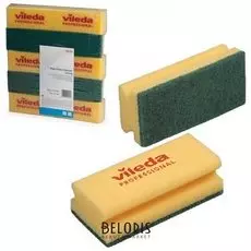 Губки Vileda "Виледа", комплект 10 шт., для любых поверхностей, желтые, зеленый абразив, 7х15 см