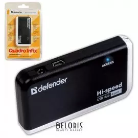 Хаб Defender Quadro Infix, Usb 2.0, 4 порта, порт для питания