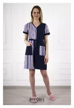 Халат женский «Диагональ» на молнии, цвет синий, размер 48