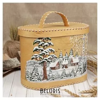 Хлебница «Зима», с росписью, 24×16×20 см, береста