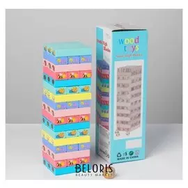 Игра настольная «Дженга цветная с животными» 51 шт, 28,5х8,5х8 см