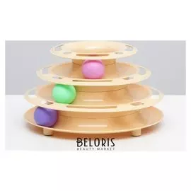 Игровой комплекс "Пирамида" для кошек с 3 шариками,15 X 24 X 13,2 см, бежевый