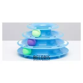 Игровой комплекс "Пирамида" для кошек с 3 шариками,15 X 24 X 13,2 см, голубой