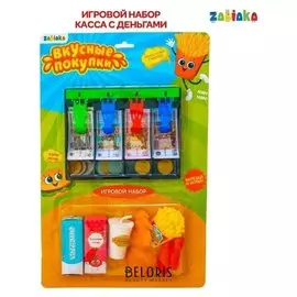 Игровой набор Вкусные покупки: пластиковая касса, продукты, монеты, деньги (рубли)