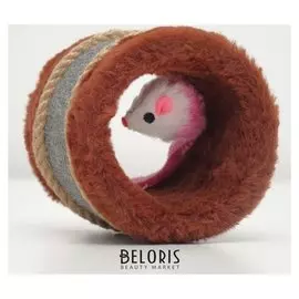 Игрушка-когтеточка с мышкой, джут и ковролин, 10 х 10 см микс цветов