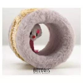 Игрушка-когтеточка с мышкой, сизаль, 10х10 см, микс цветов