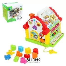 Игрушка развивающая логическая «Домик с ручкой», световые и звуковые эффекты, счёты, пианино, сортер