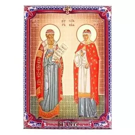 Икона холст "Преподобные Петр и Феврония" на подвесе