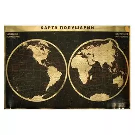 Интерьерная карта мира/полушарий (Физическая). (gold)