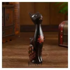 Интерьерный сувенир "Киса" дерево, батик 18 см