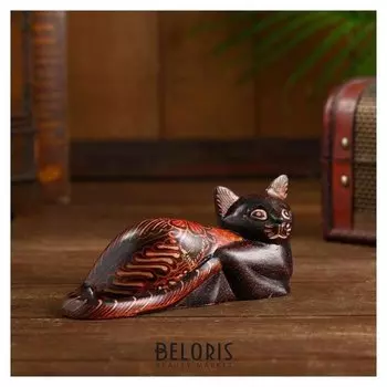 Интерьерный сувенир "Киска" дерево, батик 14 см