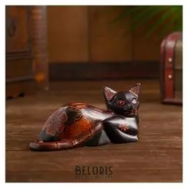 Интерьерный сувенир "Кошечка" дерево, батик 14 см