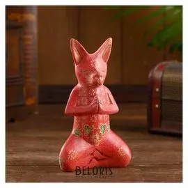 Интерьерный сувенир "Кошечка дзен" дерево, батик 17 см