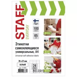 Этикетка самоклеящаяся 70х37 мм, 24 этикетки, 65 г/м2, 100 л., "Everyday"