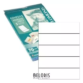 Этикетка самоклеящаяся для папок-регистраторов 210х57 мм, 5 этикеток, белая, 70г/м2, 50 листов