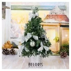 Ёлка декор 30 см пуансетия заснеженная серебро