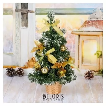 Ёлка декор 30 см золотая пуансетия в снегу