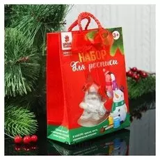 Ёлочное украшение под раскраску "Снеговик с морковью" с подвесом, краска 3 цв по 2 мл, кисть, размер: 5 × 8 см