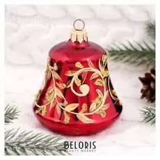 Ёлочное украшение "Узор царский" колокольчик, на бордовой эмали