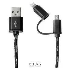 Кабель 2 в 1 Luazon, Lightning/micro USB - Usb, 1 А, 1 м, штекер металл, черный