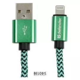 Кабель Defender Ach01-03t Pro, USB - Lightning, 2.1a, 1 м, зеленый