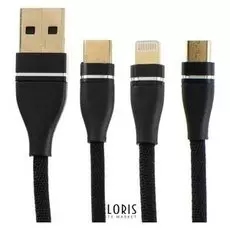 Кабель Innovation O3imt-octopus, 3 в 1 Lightning/microusb/type-c, 2 А, 1.2 м, черный