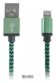 Кабель Luazon, Lightning - Usb, 1 А, 1 м, оплётка нейлон, зелёный