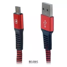 Кабель Luazon, Micro USB - Usb, 1 А, 1 м, оплётка нейлон, плоский, красный