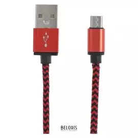 Кабель Luazon, Micro USB - Usb, 1 А, 1 м, оплётка нейлон, красный