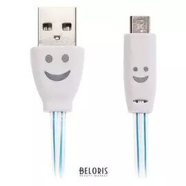 Кабель Luazon, Micro USB - Usb, 1 А, 1 м, плоский светящийся кабель, белый-синий