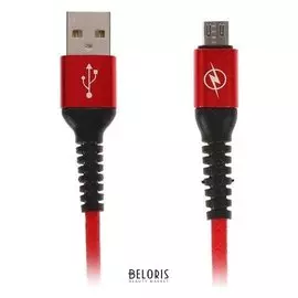 Кабель Luazon, Microusb - Usb, 2 А, 1 м, вид пружина, красный