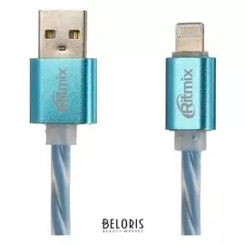 Кабель Ritmix Rcc-322, Lightning-usb, 2 А, для синхр/зарядки, силиконовая оплетка, 1 м,синий