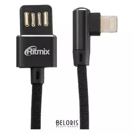 Кабель Ritmix Rcc-428, Lightning - Usb, 2 А, текстильная оплётка, 1 м, чёрный
