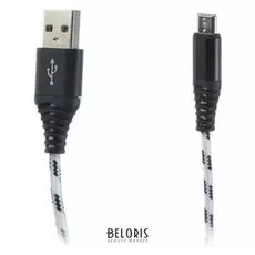 Кабель Smartbuy, Type C - Usb, нейлоновая плетка, 3 А, 2 м, черно/белый