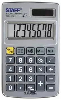 Калькулятор карманный металлический Staff Stf-1008 (103х62 мм), 8 разрядов, двойное питание