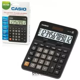 Калькулятор настольный CASIO DX-12B-W (175х129 мм), 12 разрядов, двойное питание, черный
