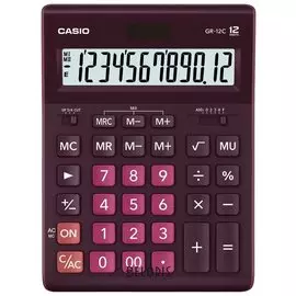 Калькулятор настольный CASIO GR-12С-WR (210х155 мм), 12 разрядов, двойное питание, бордовый
